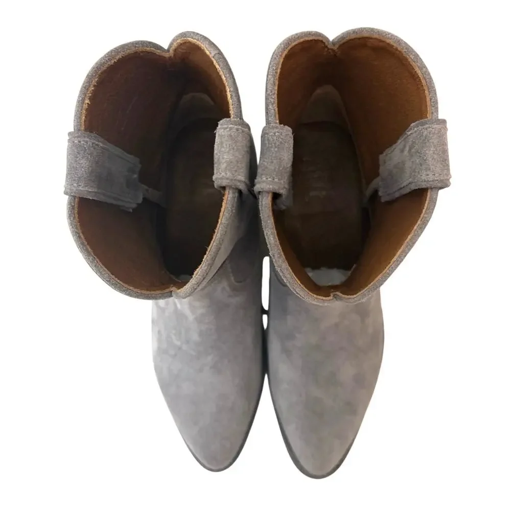 Frye Womens 9 Gray Suede Leather Heeled Pointed Toe Western Ankle Booties NEW